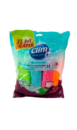 Bayetas microfibra multiusos XL Clim Antibacterial 3 + 1 gratis