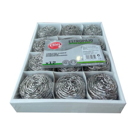 Estropajo acero inoxidable estándar 40gr Clim Profesional. Pack 12 uds