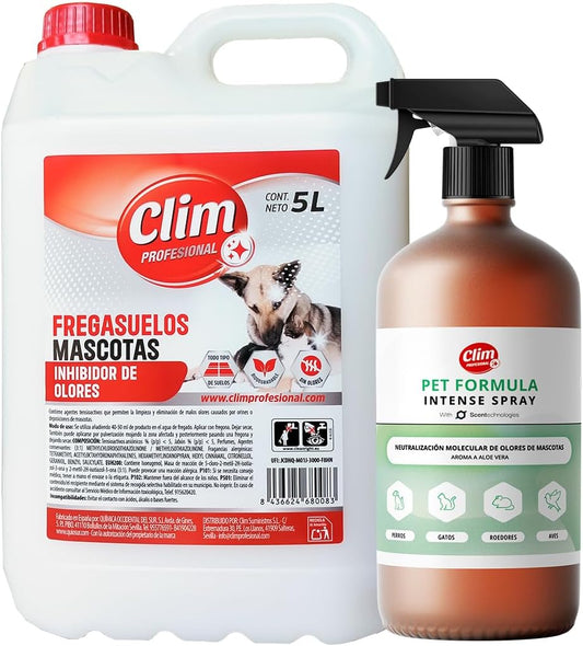 Pack fregasuelos mascotas y neutralizador elimina olores mascotas Clim Profesional 5L
