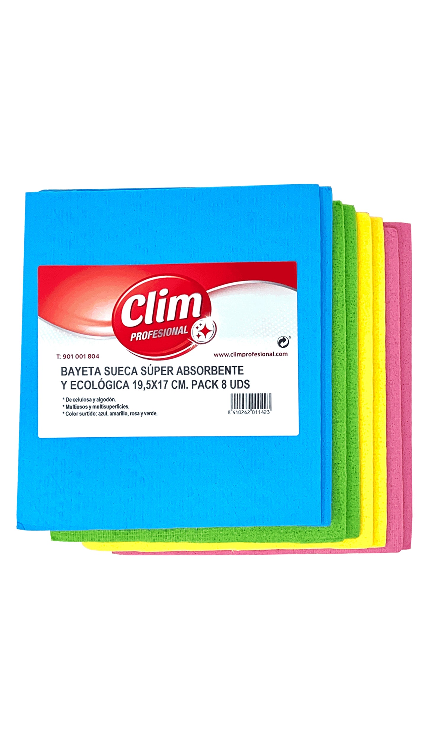 Bayeta Sueca Ecológica de Algodón y Celulosa. Pack 8 uds Multicolor