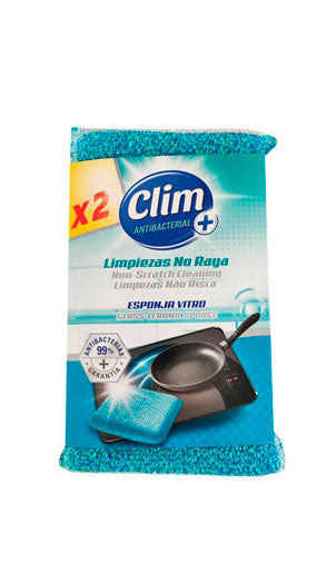 Esponjas fibra azul especial vitro sin rayar de Clim Antibacterial. Pack 2 uds