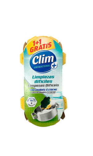 Estropajo salvauñas fibra verde para limpiezas difíciles Clim Antibacterial 1 + 1 gratis