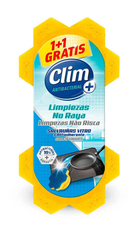 Estropajo salvauñas fibra azul especial vitrocerámicas Clim Antibacterial 1+1 gratis