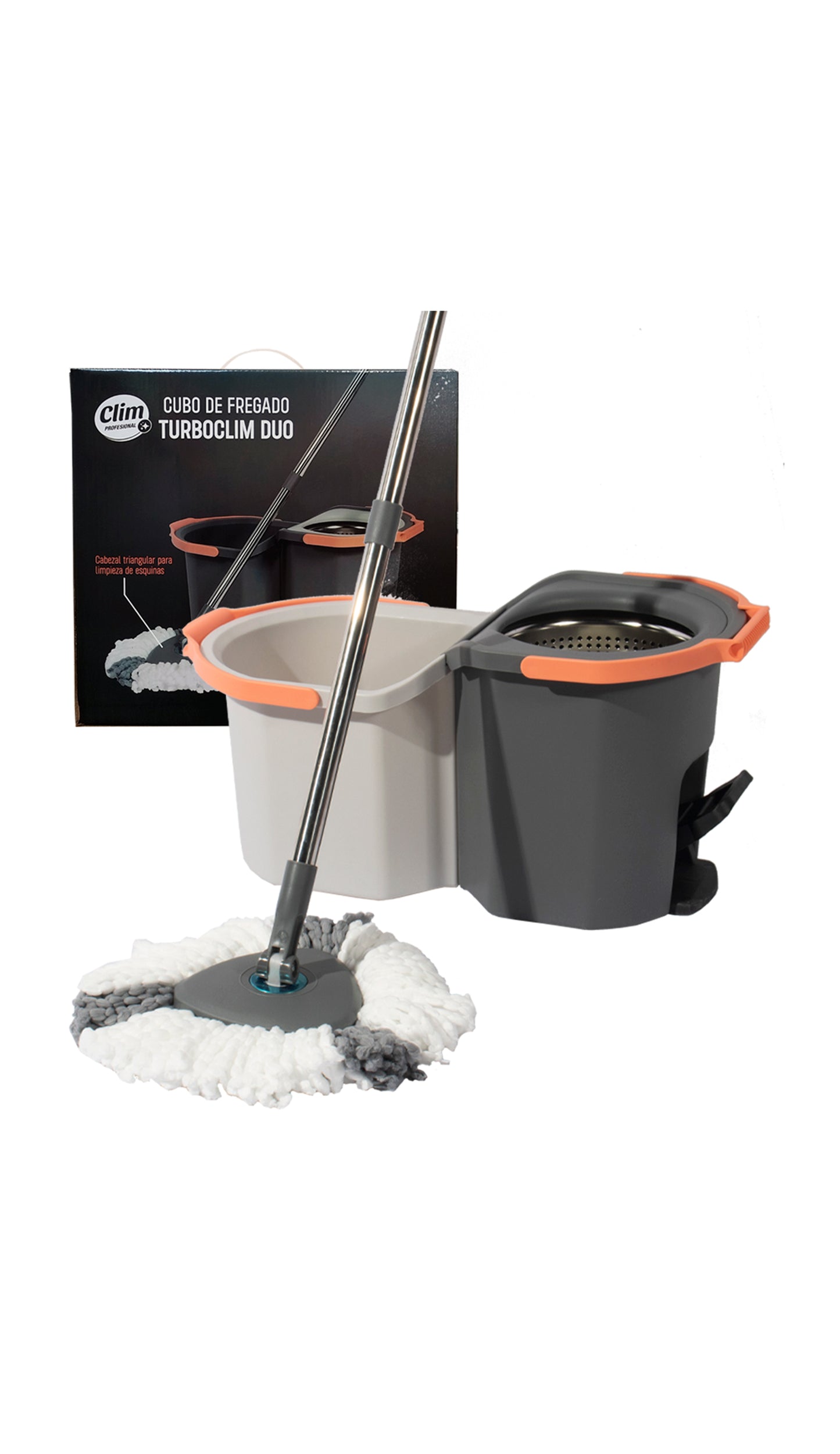 TurboClim Duo Cubo de Fregado giratorio de acero inoxidable